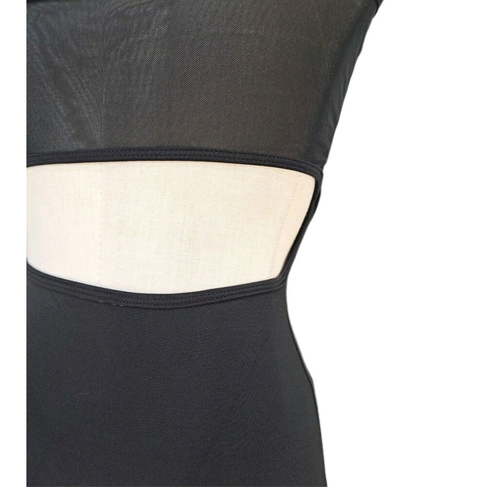 Aja VTG Open Back Cutout Crossback Strappy Tank Leotard Black Mesh Panel Size S - Picture 9 of 16